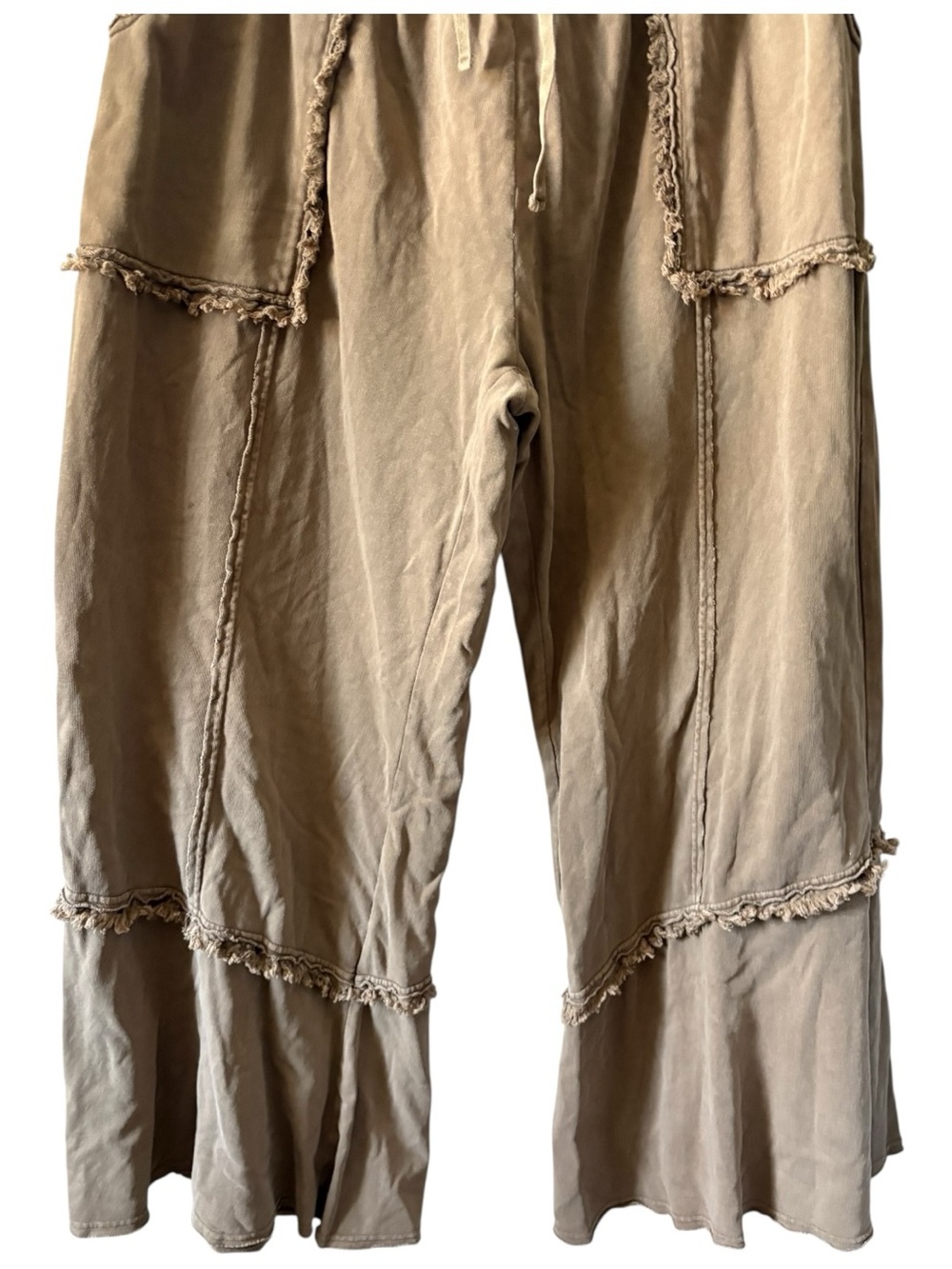 Easel Mineral Washed Terry Knit Wide Leg Frayed Edge Brown Lounge Pants 3XL Boho - Picture 5 of 15